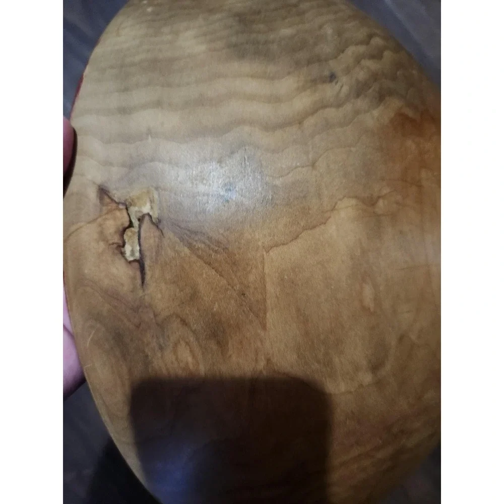 Hand Painted Wooden Decorative Bowl Large Brown Floral Rustic Primitive Unmarked